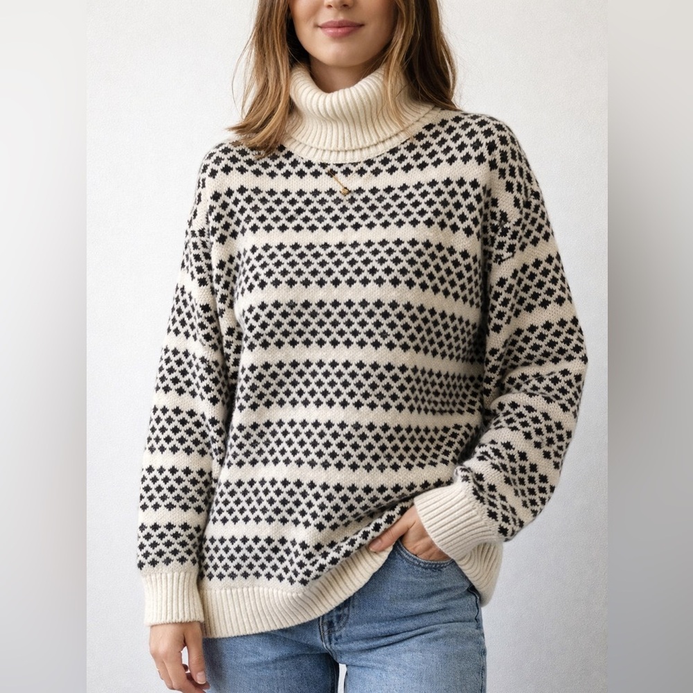 Ann Taylor Black and White Turtleneck Sweater